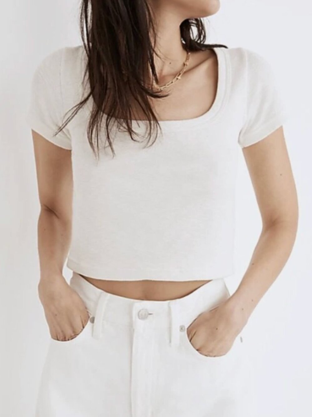 Madewell Scoopneck Crop Tee — White/Cream — Size XS